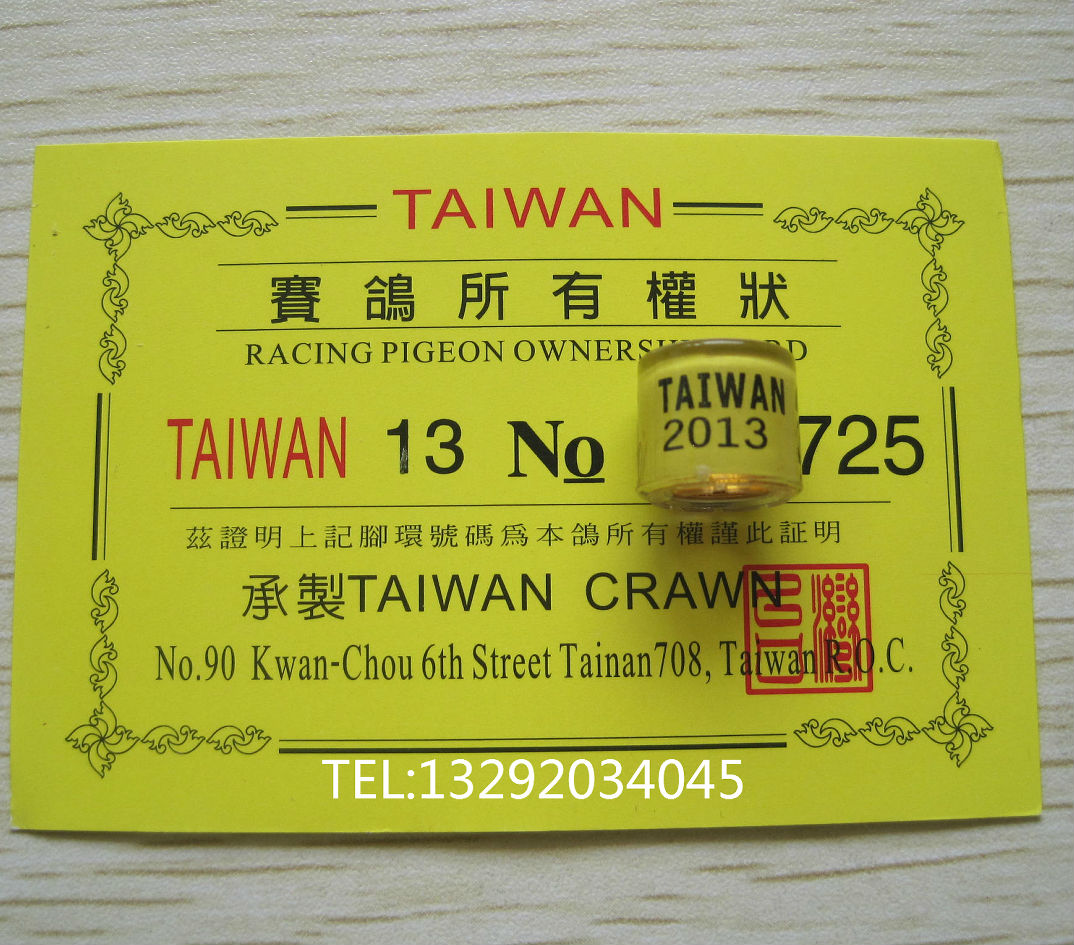 2012年台鸽鸽环是什么颜色taiwan是台湾那里的鸽子